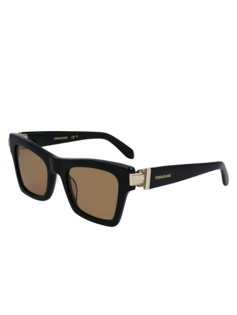 Salvatore Ferragamo SF2013S Black Gold Square Brown Lens 52 mm Sunglasses NIB